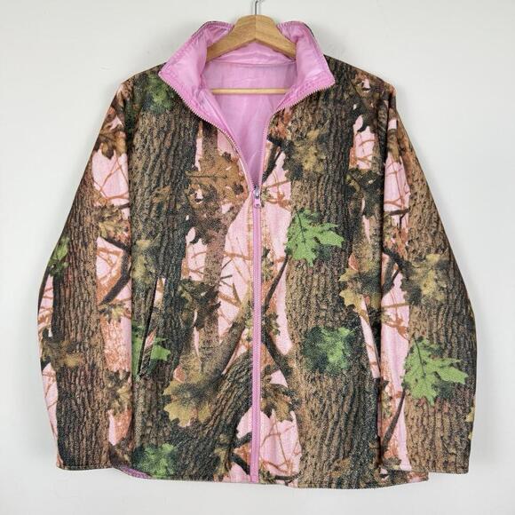 Vintage Aqua Stop Pink Camo Reversible Jacket Women’s Medium Hunting Outdoor Y2K - Picture 2 of 12